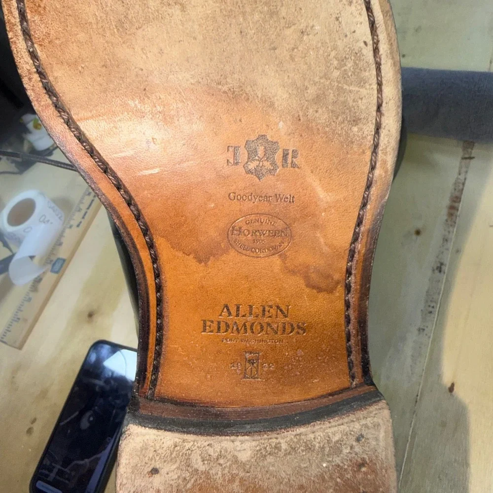 Allen Edmonds Leeds Black Shell Cordovan Plain Toe Blucher Shoes 12 C 9501